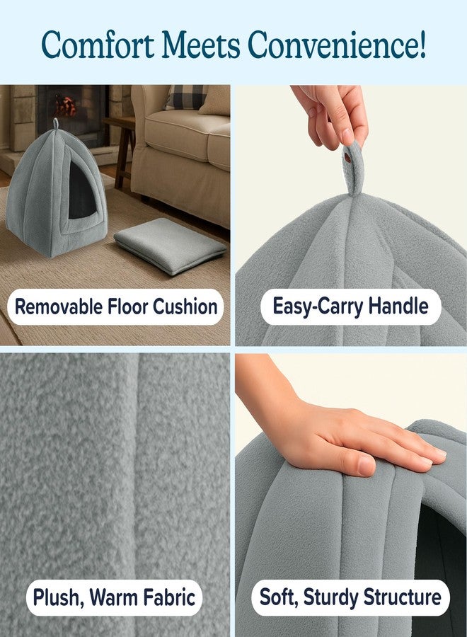 PETMAKER Cat Pet Bed, Igloo- Soft Indoor Enclosed Covered Tent/House for Cats, Kittens, and Small Pets with Removable Cushion Pad (Grey) - Image 3